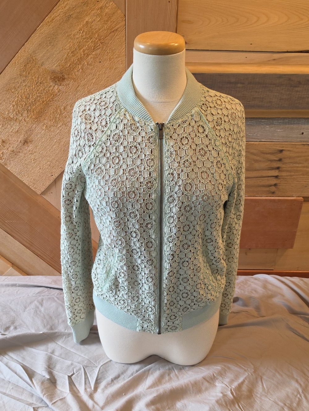 Victoria Beckham Light Mint Lace Bomber Jacket